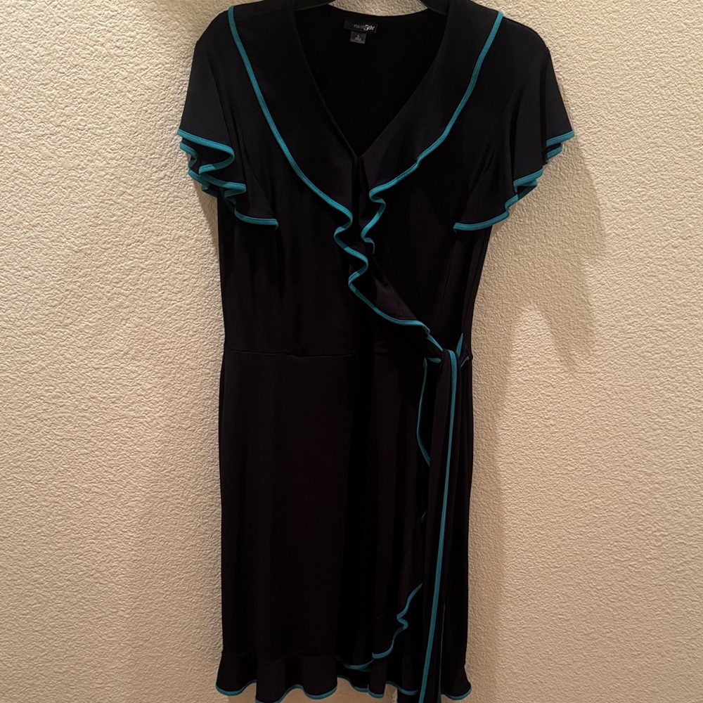 East 5th Black and Teal Midi Dress